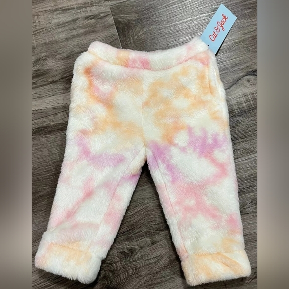 NWT Cat & Jack Pink Orange White Sherpa Fuzzy Pants - Picture 1 of 6